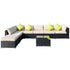 8 Pieces PE Rattan Corner Sofa Set with Thick Cushions, Aluminium Outdoor Rattan Garden Furniture Set with Glass Top Table, No Assembly Required, Black