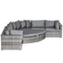 6 Pieces Outdoor PE Rattan Wicker Sofa Set with 10cm Thick Padded Cushionsand Half Round Patio Conversation Furniture Set with Angled Corner Designand Ottomansand and Back Pillows, Grey