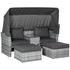 2-Seater Outdoor Rattan Daybed Sofa Footstool Coffee Table Set w/ Canopy, Cushion