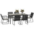 6 Seater Garden Dining Set with Soft Cushions, Rattan Backrest, Rectangular Plastic Top, Garden Furniture Set, Outdoor Dining Table and Chairs for Patio, Balcony, Poolside, Grey