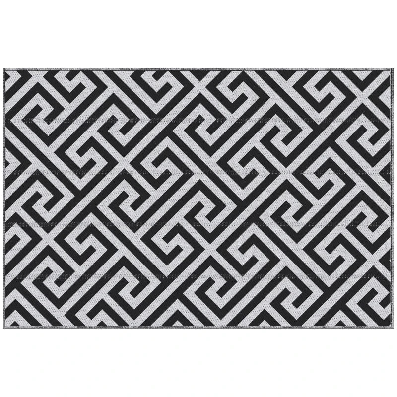 Outdoor Rug Reversible Mat Plastic Straw Rug Portable RV Camping Mat for Garden Deck Picnic Indoor, 121 x 182 cm (4 x 6 ft), Black & White
