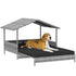 Extendable Elevated Dog Bed, Rattan Dog House, with Water-Resistant Roof, Removable Cushion, Charcoal Grey