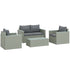 4 Piece Rattan Garden Furniture Set, 4 Seater Wicker Outdoor Sofa Set with 2 Armchairs, Loveseat, Acacia Wood Top Coffee Table, Cushions, Patio Conservatory Set for Balcony, Light Grey