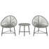 3 Pieces Rattan Bistro Set, Garden Bistro Set with Acapulco Chairs and Glass Top Table, Small Garden Furniture Set with Reinforced Metal Frame for Outdoor, Patio, Balcony, Grey