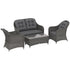 Four-Piece Rattan Sofa Set, with Glass-Top Table - Light Grey
