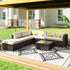8 Pieces PE Rattan Corner Sofa Set with Thick Cushions, Aluminium Outdoor Rattan Garden Furniture Set with Glass Top Table, No Assembly Required, Mixed Brown