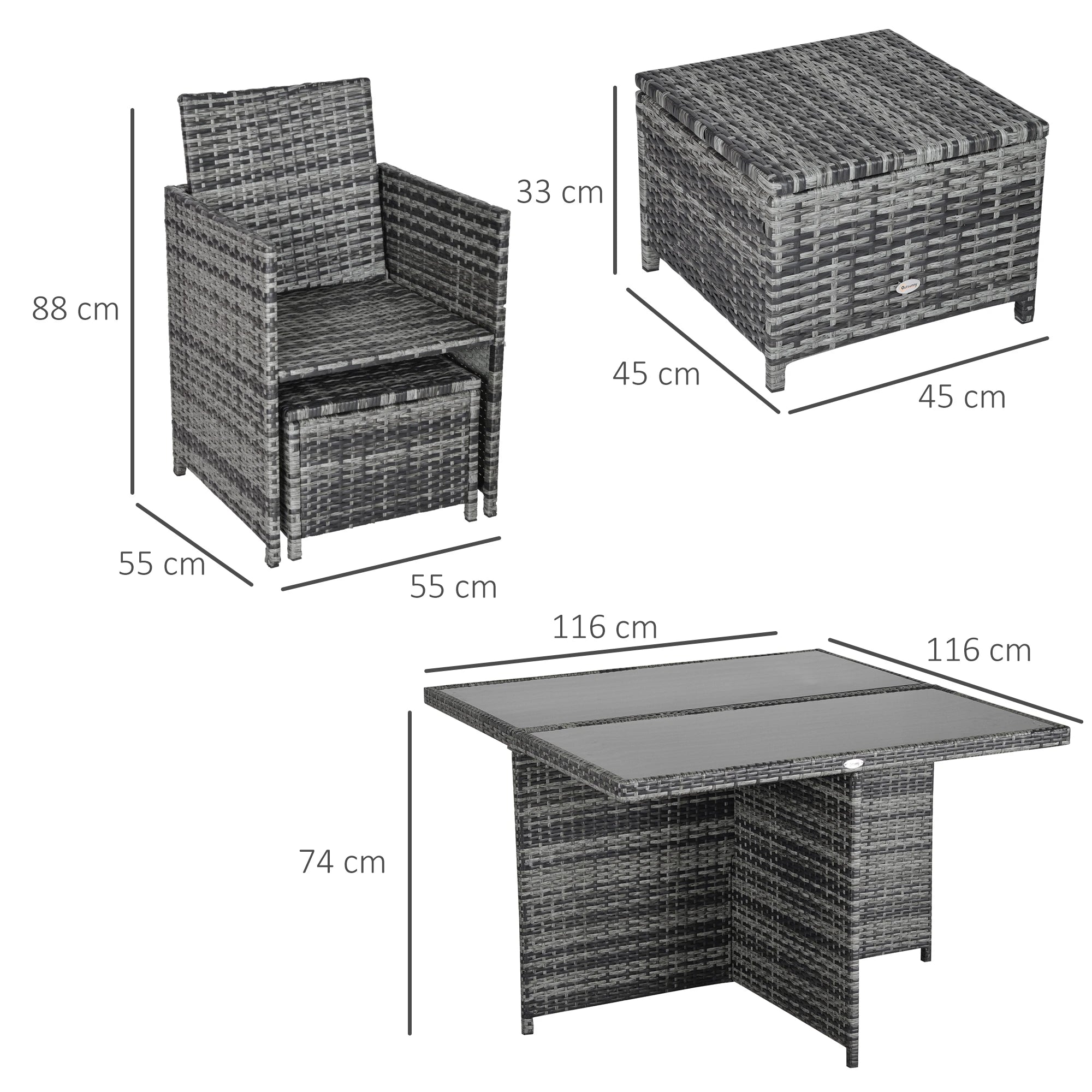 8-Seater Rattan Dining Set Garden Furniture Cushion Seat Woven Rattan Grey