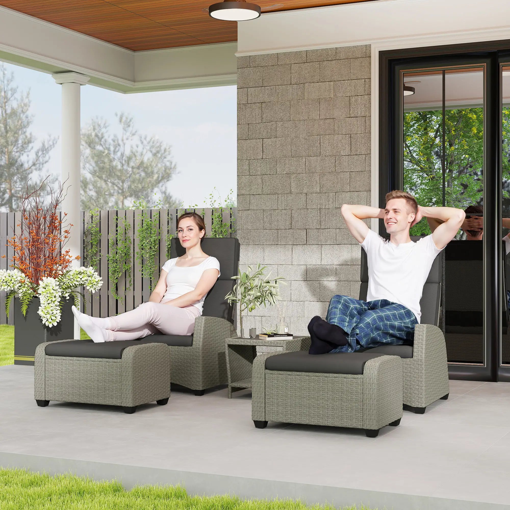 5-Piece Rattan Garden Furniture Set with Cushions - Charcoal Grey