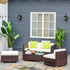 4-Seater Rattan Sofa Set Garden Outdoor Sectional Sofa Coffee Table Combo Patio Furniture-Brown