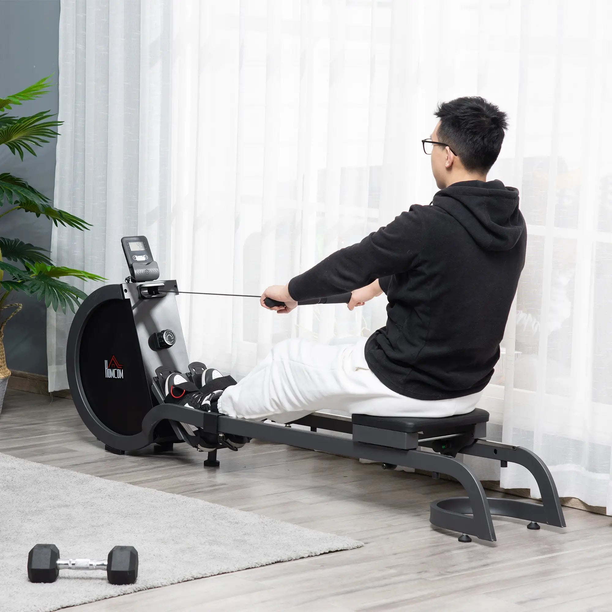 Folding Rowing Machine with 16-Level Adjustable Magnetic Resistance, Aluminium Side Rail, Digital Monitor, Cardio Workout Rower, for Home, Gym, Office