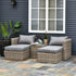5 Piece Rattan Garden Furniture Set w/ 10cm Thick Cushions, Aluminium Frame Wicker Outdoor Balcony Sofa Set with Corner Armchairs, Ottomans, and Glass Top Table, Mixed Brown