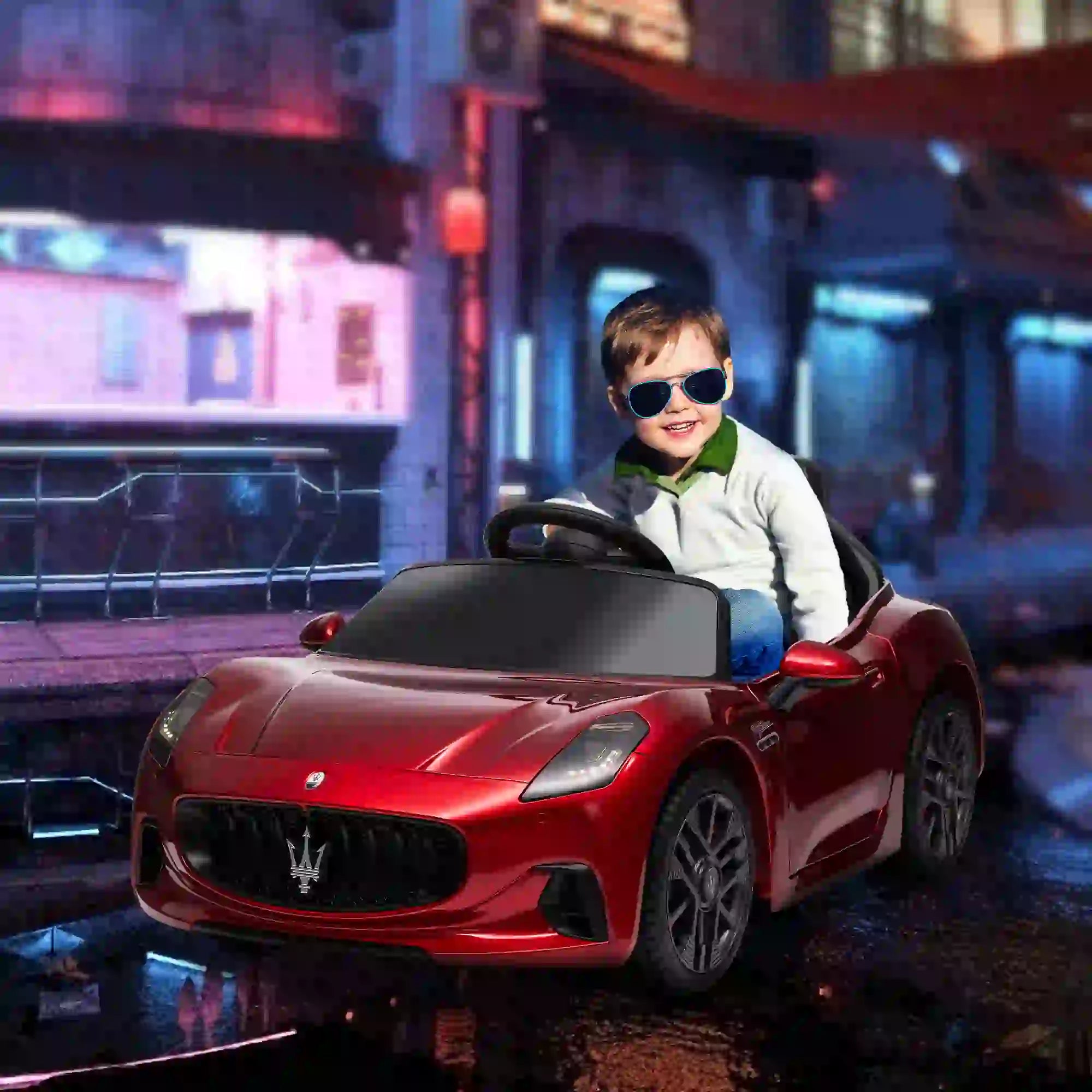 12V Maserati Gran Turismo Folgore Lincesed Kids Electric Car with Remote Control, Soft Start, Wine Red
