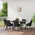 6 Seater Rattan Dining Set with Cushions, Garden Furniture Set with Armchairs, Rectangle Slatted Table Top, Steel Frame, Parasol Hole, Wicker Outdoor Furniture for Patio, Balcony, Cream White
