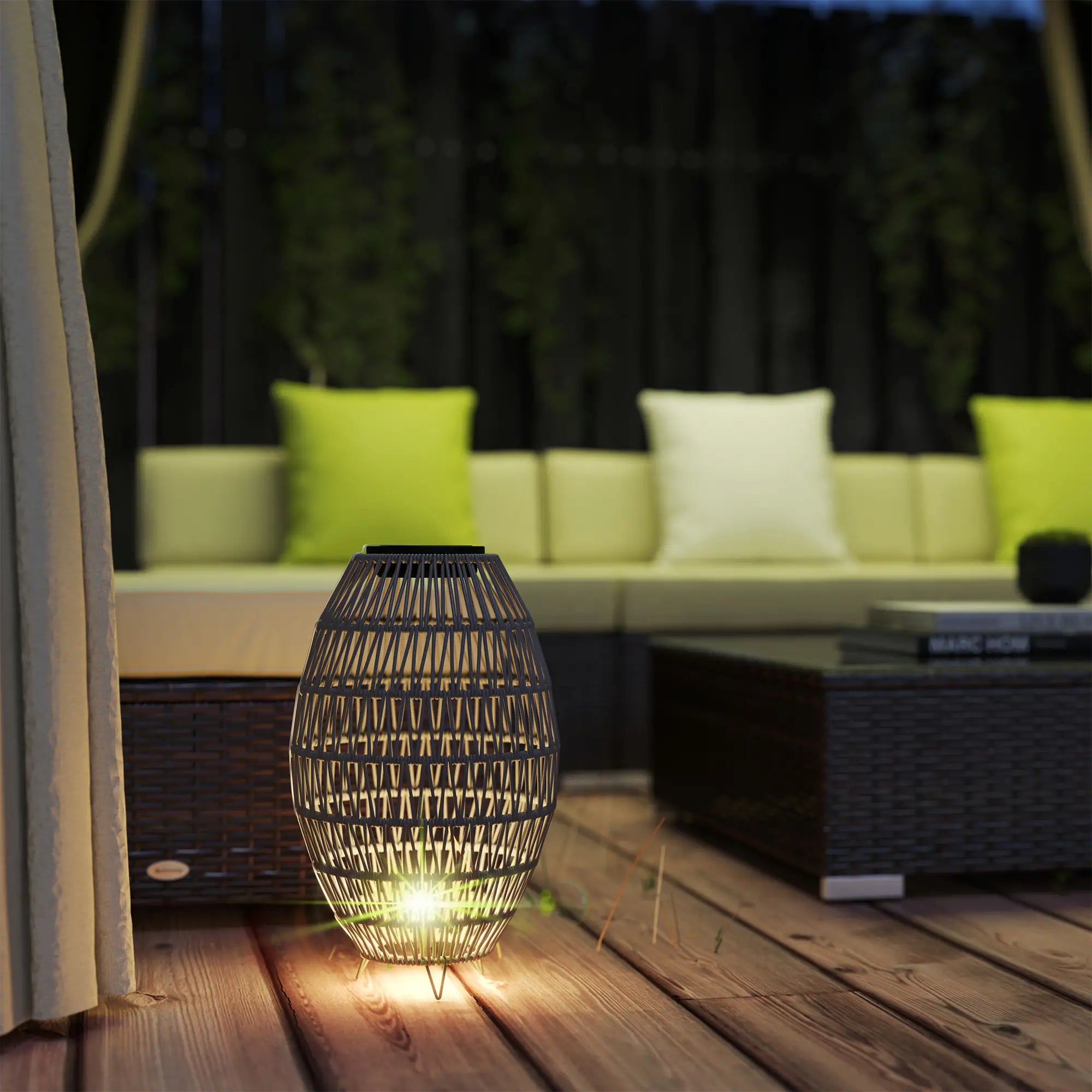 Rattan Solar Lamp, Garden Solar Lantern with Auto On/Off Light, IP44 Waterproof, Decorative Outdoor Rattan Lamp for Porch, Pathway, Grey