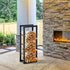 Metal Firewood Log Holder Tall Firewood Rack Indoor Outdoor Fireplace Wood Storage Shelf with Side Rails, Rust-Resistant, Black, 40W x 25D x 100H cm