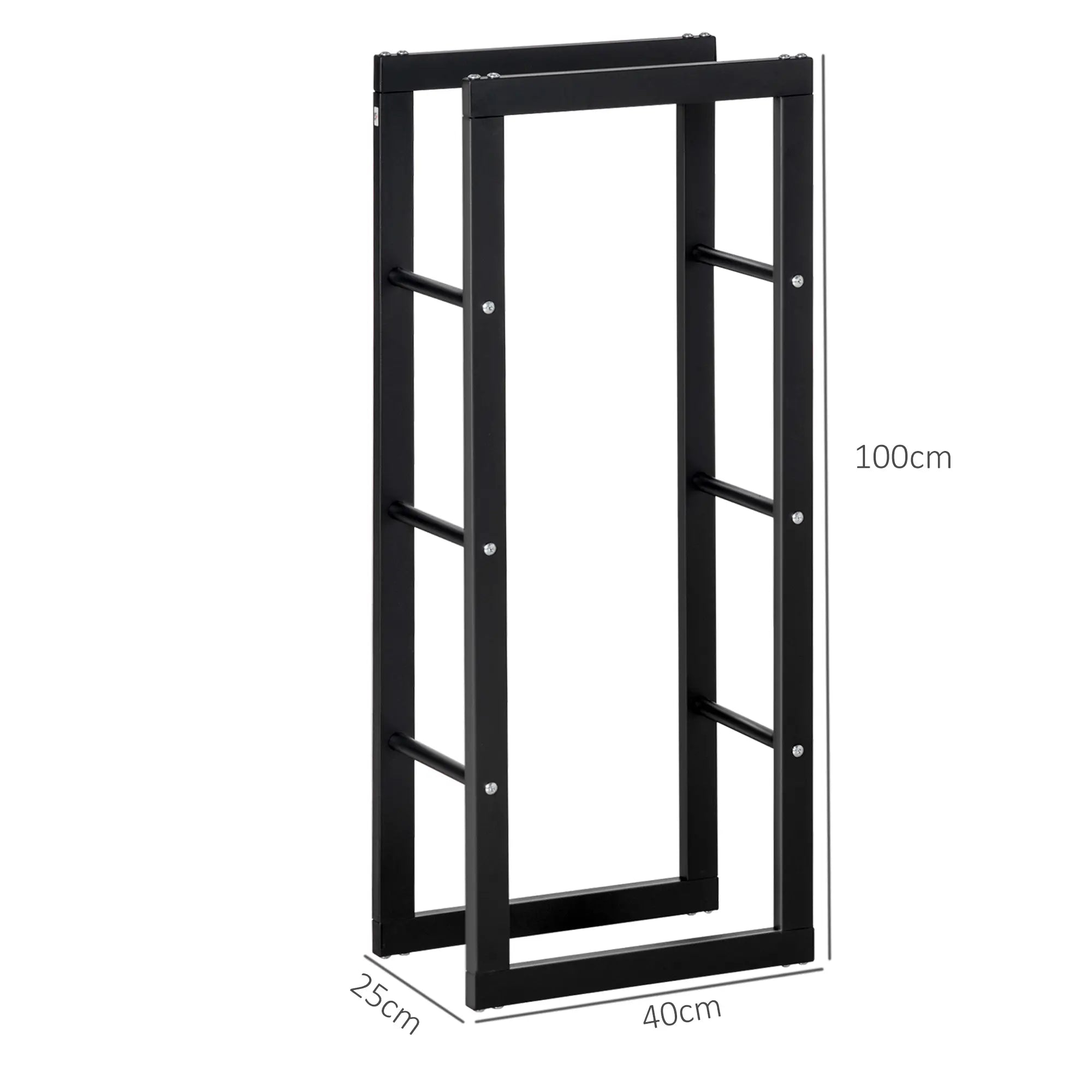Metal Firewood Log Holder Tall Firewood Rack Indoor Outdoor Fireplace Wood Storage Shelf with Side Rails, Rust-Resistant, Black, 40W x 25D x 100H cm