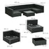 Seven-Piece Rattan Garden Set, with Glass-Top Table - Black/Beige