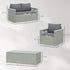 4 Piece Rattan Garden Furniture Set, 4 Seater Wicker Outdoor Sofa Set with 2 Armchairs, Loveseat, Acacia Wood Top Coffee Table, Cushions, Patio Conservatory Set for Balcony, Light Grey