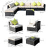 8 Pieces PE Rattan Corner Sofa Set with Thick Cushions, Aluminium Outdoor Rattan Garden Furniture Set with Glass Top Table, No Assembly Required, Black
