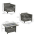 5-Piece Rattan Patio Furniture Set with Gas Fire Pit Table, Loveseat Sofa, Armchairs, Cushions, Pillows, Grey