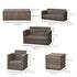 6 Pieces Rattan Garden Furniture Set, 7 Seater Wicker Outdoor Furniture Set with Storage Tea Table & Side Table, Sectional Garden Sofa Set with Cushions, Orange