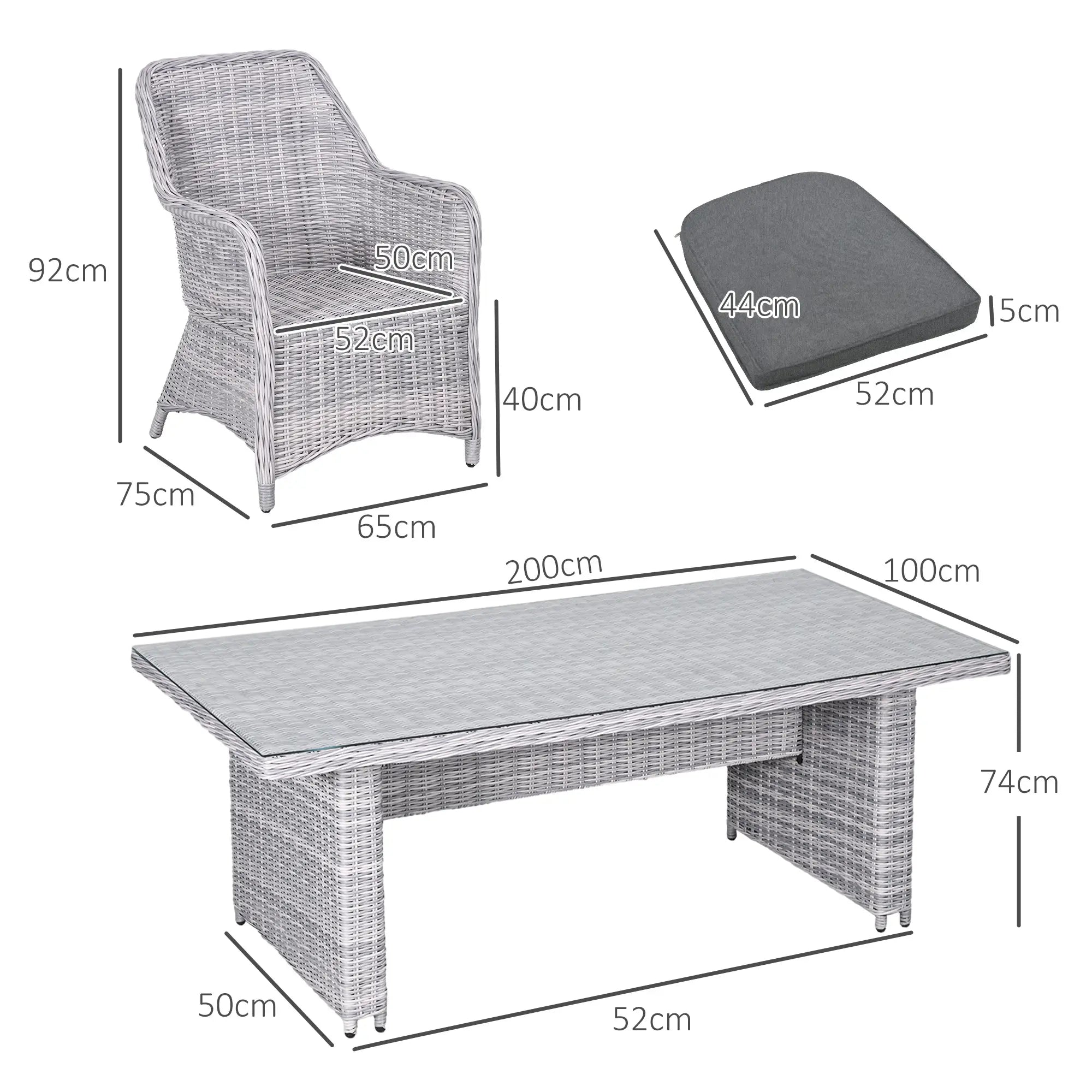 Seven-Piece Rattan Dining Set - Mixed Grey