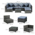 8 Pieces PE Rattan Corner Sofa Set with Thick Cushions, Aluminium Outdoor Rattan Garden Furniture Set with Glass Top Table, No Assembly Required, Grey