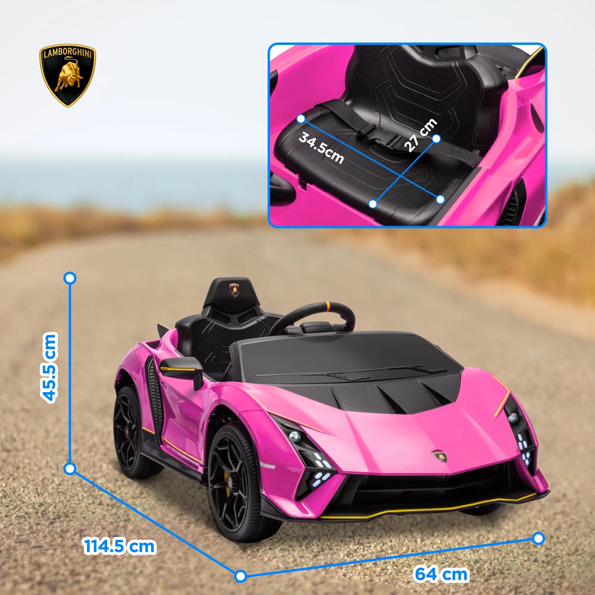12V Lamborghini Autentica Licensed Kids Electric Car with Remote Control, 4 Suspension Wheels, Soft Start, Pink
