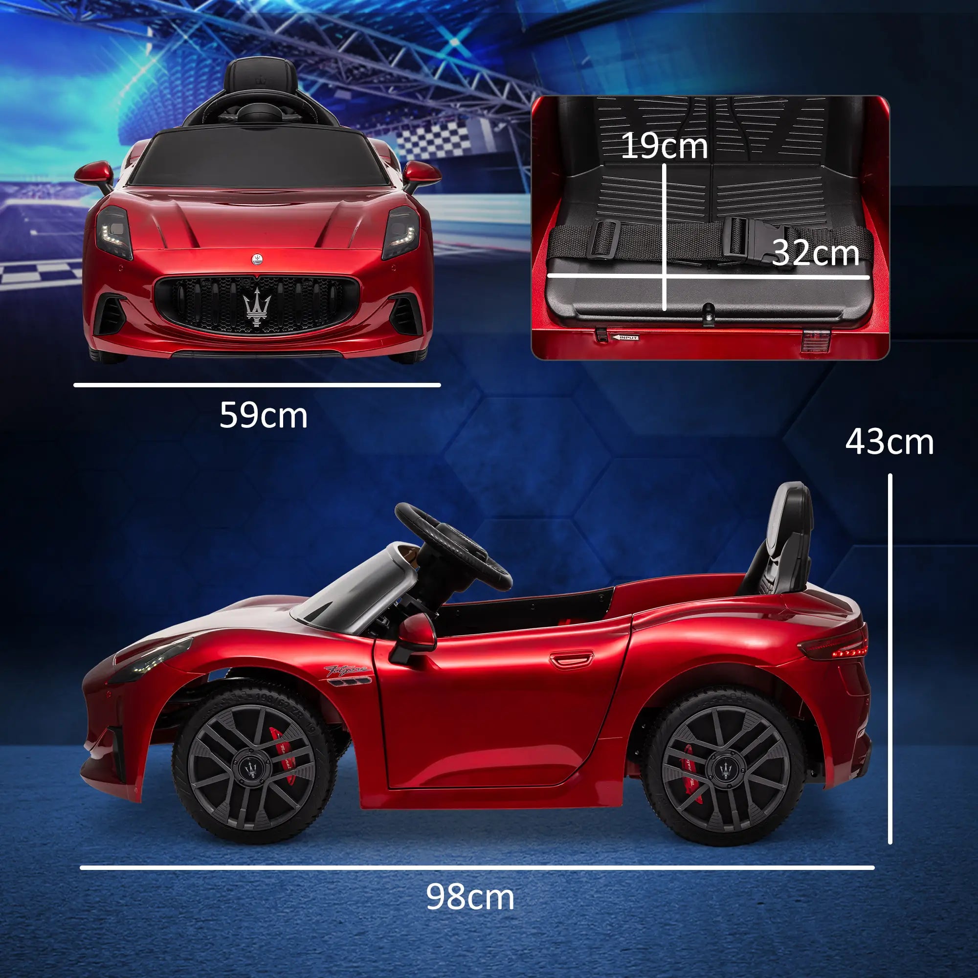 12V Maserati Gran Turismo Folgore Lincesed Kids Electric Car with Remote Control, Soft Start, Wine Red