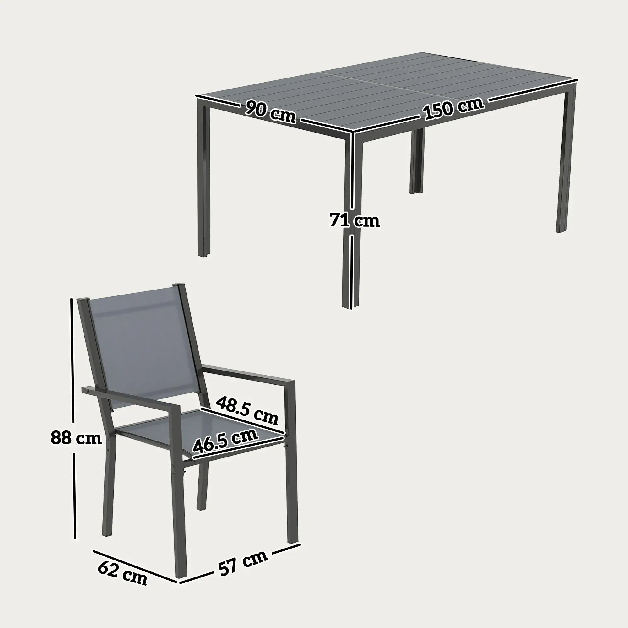 7 Piece Garden Dining Set, Outdoor Furniture Set with 6 Stackable Chairs and 150 cm Rectangle Table, WPC Slatted Top, Rust-Resistant Steel Frame, for Garden, Porch, Terrace