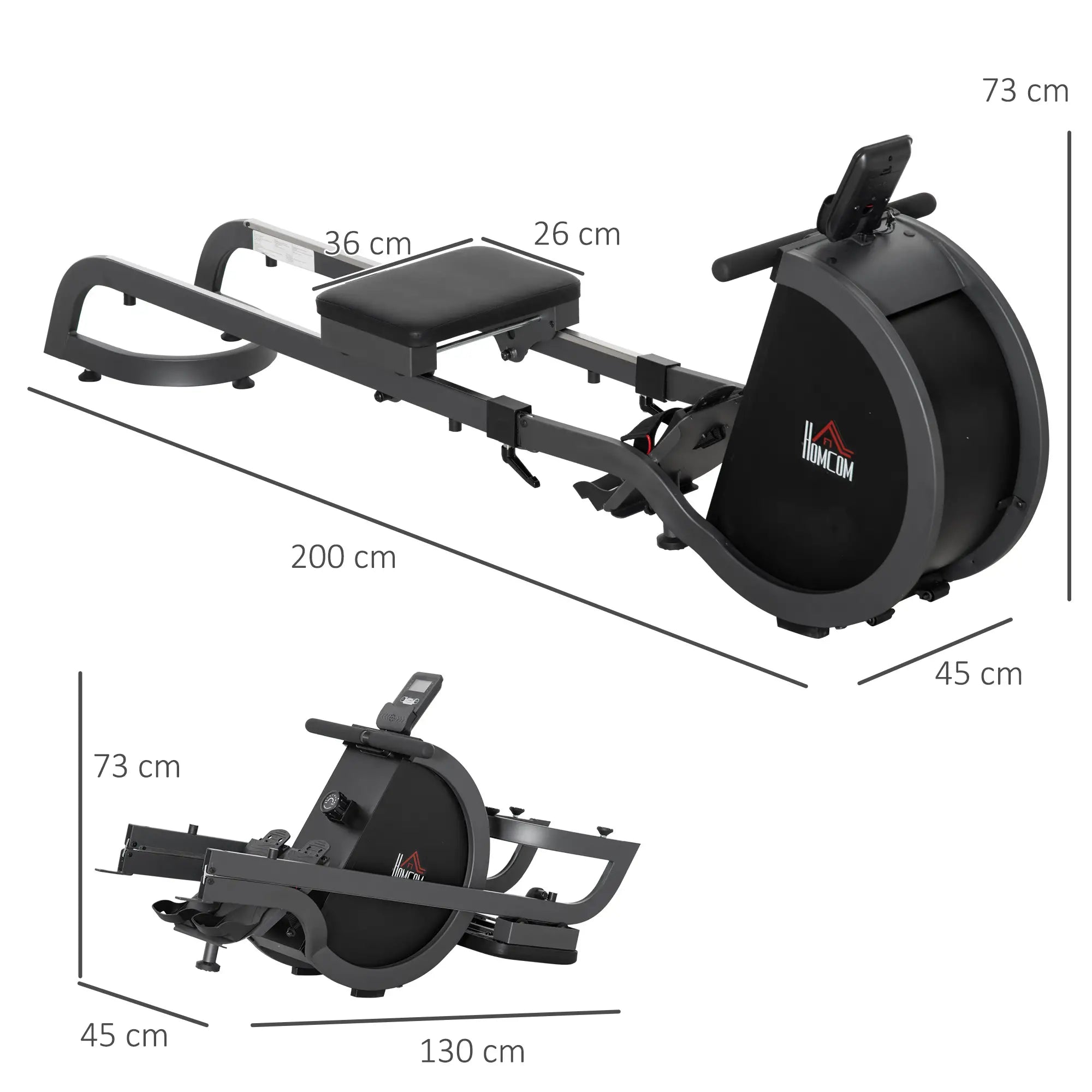 Folding Rowing Machine with 16-Level Adjustable Magnetic Resistance, Aluminium Side Rail, Digital Monitor, Cardio Workout Rower, for Home, Gym, Office
