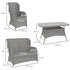 Garden PE Rattan Dining Sofa Set, Outdoor 4 Seater Wicker Furniture, High Back Chairs with Cushions, Tempered Glass Coffee Table for Patio, Light Grey