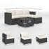 Five Piece Rattan Garden Furniture Set with Gas Fire Pit Table and Footstool - Black and Cream White