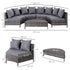 5 Pieces Rattan Garden Furniture Set, 4 Seater Half-Round Garden Sofa Set with Thickened Cushions, Wicker Conservatory Furniture with 4 Chairs, Rattan Coffee Table and Pillows, Grey