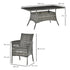 7-Piece Rattan Garden Furniture Set with Cushions, 6 Seater Garden Table and Chairs, Rattan Dining Set with 6 Armchairs, Rectangular Glass Top Table, Grey
