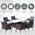 6 Seater Rattan Dining Set with Cushions, Rattan Garden Furniture Set with 6 Armchairs, Rectangular Glass Top Table, Outdoor Dining Table and Chairs, Brown