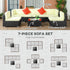Seven-Piece Rattan Garden Set, with Glass-Top Table - Black/Beige