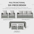 Six-piece Outdoor Rattan Dining Set, Outdoor Sofa Set with Reclining Armchairs and Mental Frame, Grey