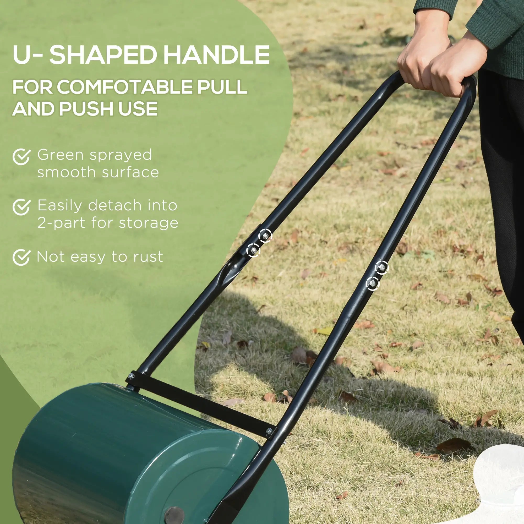 30 L Heavy Duty Water Or Sand Filled Φ30cm Garden Steel Lawn Roller Drum - Dark Green