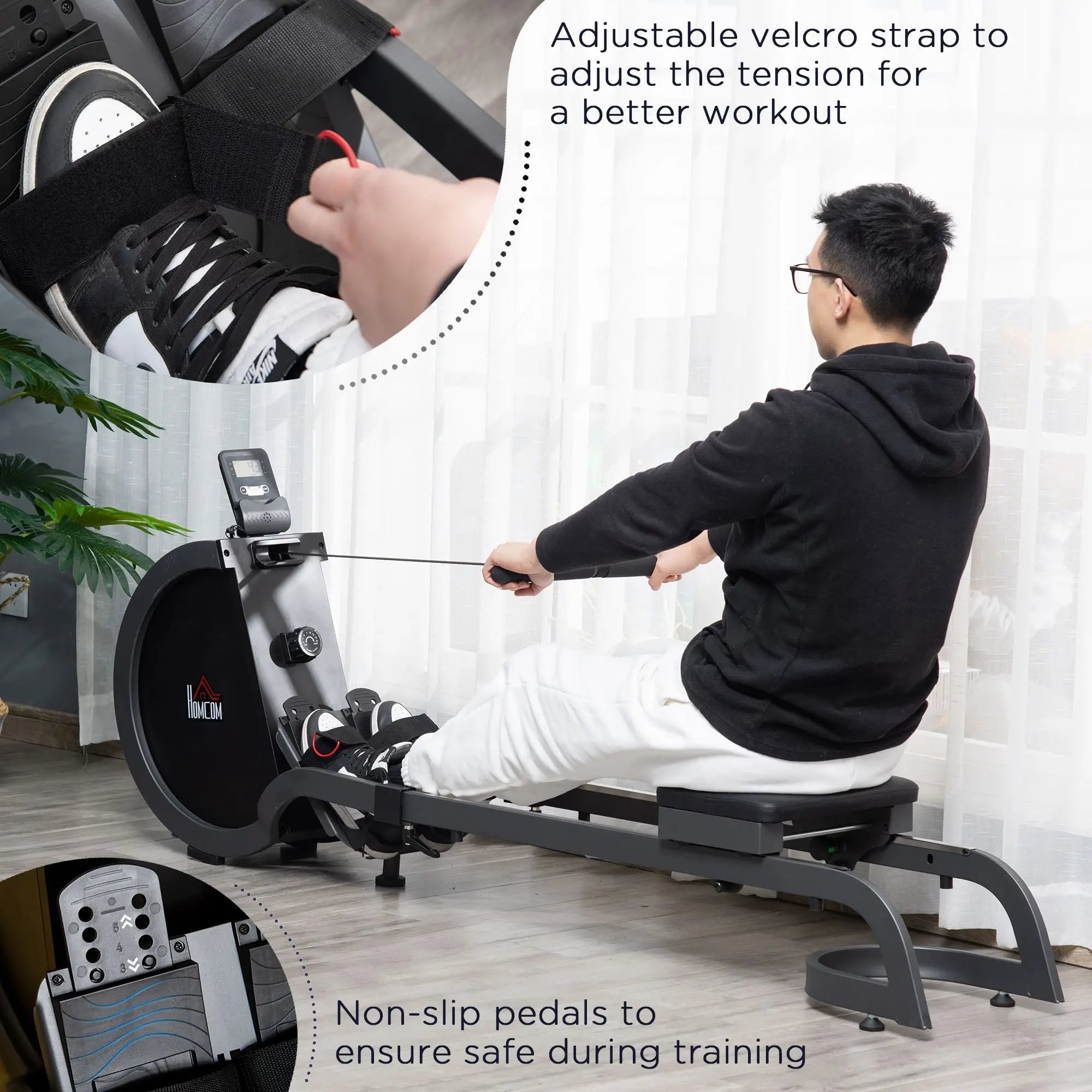 Folding Rowing Machine with 16-Level Adjustable Magnetic Resistance, Aluminium Side Rail, Digital Monitor, Cardio Workout Rower, for Home, Gym, Office