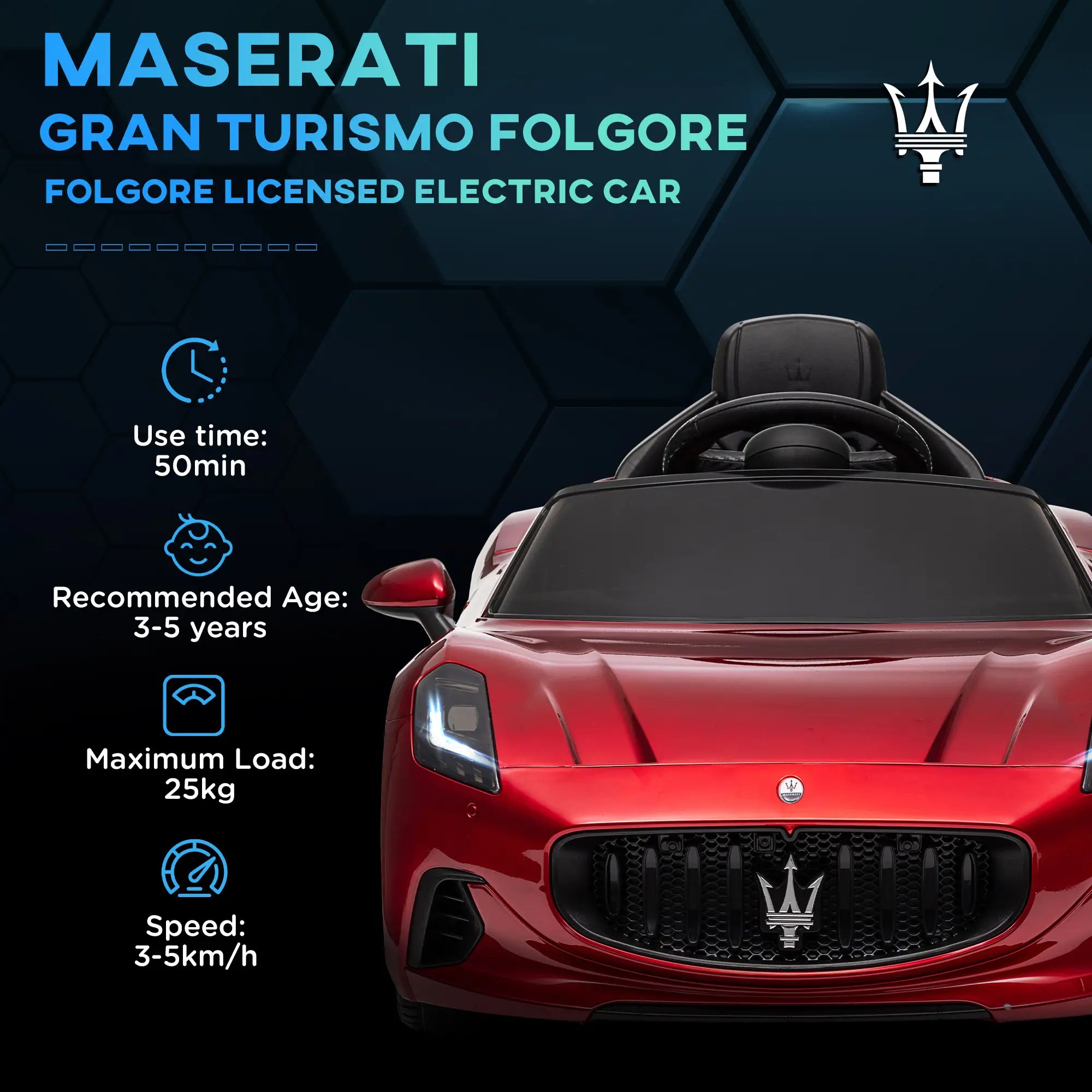 12V Maserati Gran Turismo Folgore Lincesed Kids Electric Car with Remote Control, Soft Start, Wine Red