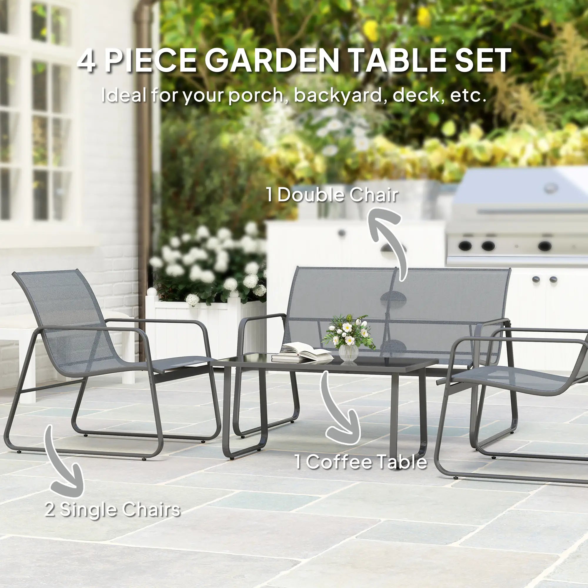 Four-Piece Minimalistic Garden Sofa Set - Light Grey