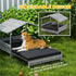 Extendable Elevated Dog Bed, Rattan Dog House, with Water-Resistant Roof, Removable Cushion, Charcoal Grey