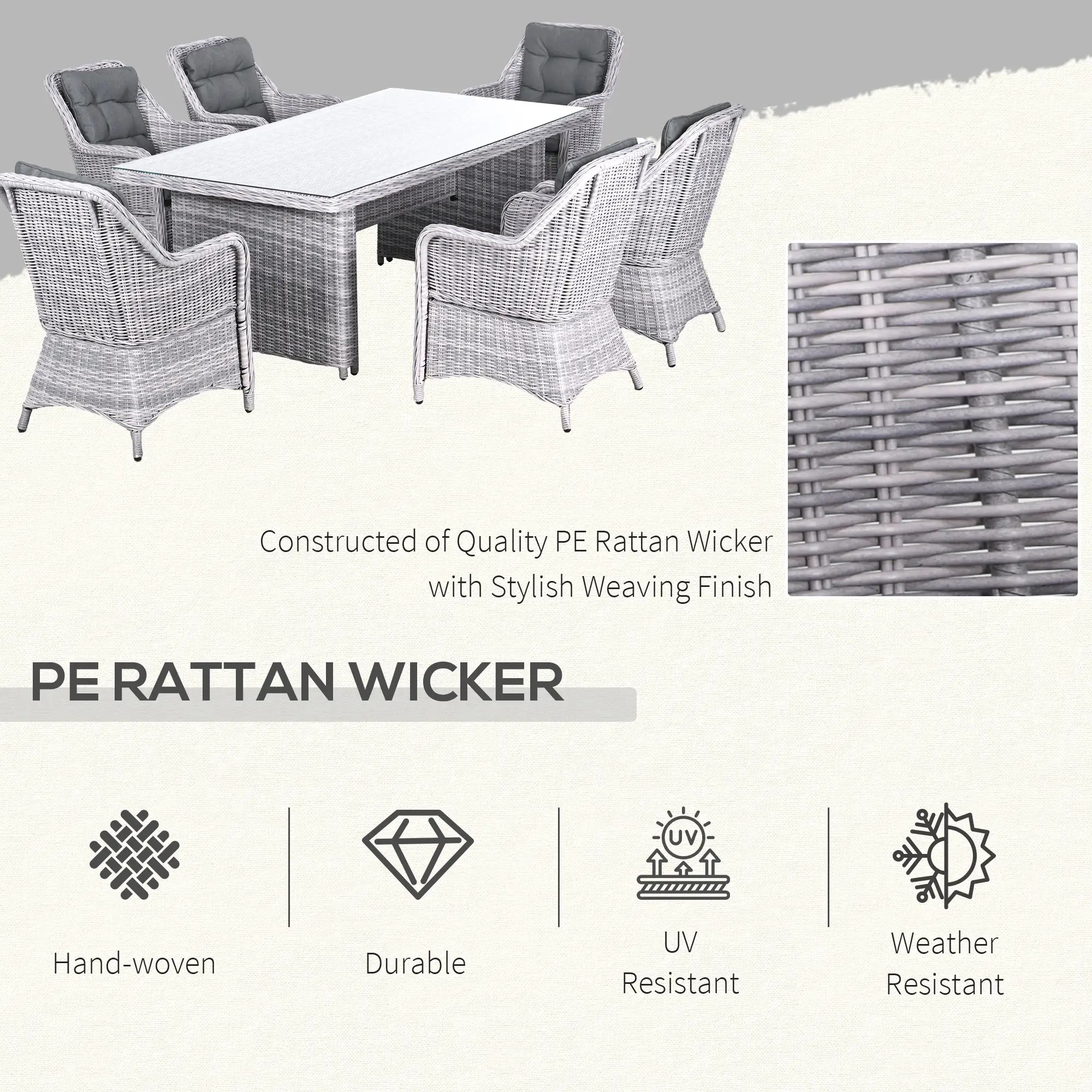 Seven-Piece Rattan Dining Set - Mixed Grey
