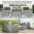 4 Piece Rattan Garden Furniture Set, 4 Seater Wicker Outdoor Sofa Set with 2 Armchairs, Loveseat, Acacia Wood Top Coffee Table, Cushions, Patio Conservatory Set for Balcony, Light Grey