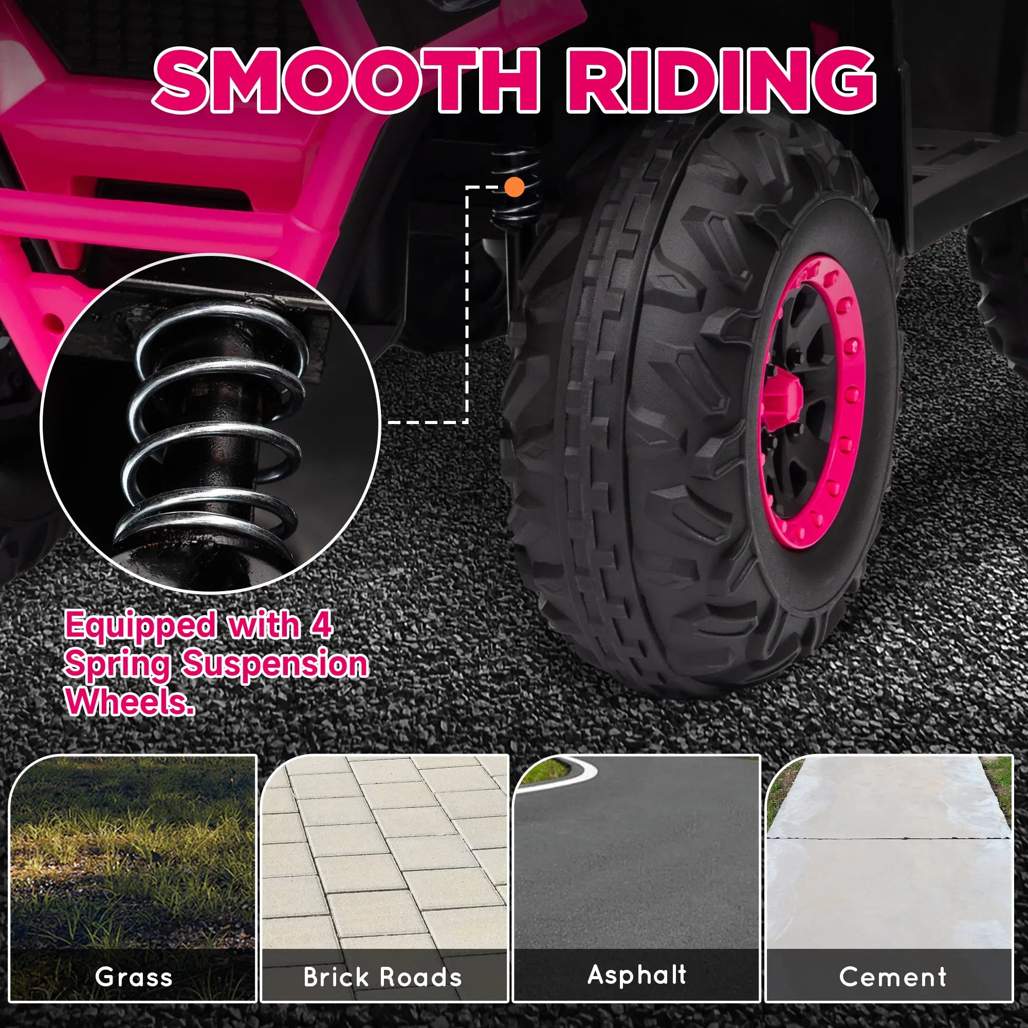 12V Kids Electric Ride on ATV, Battery Powered Quad Bike w/ Spring Suspension, Forward Backward, Storage Basket - Pink