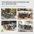 7-Piece Rattan Garden Furniture Set with Cushions, 6 Seater Garden Table and Chairs, Rattan Dining Set with 6 Armchairs, Rectangular Glass Top Table, Grey