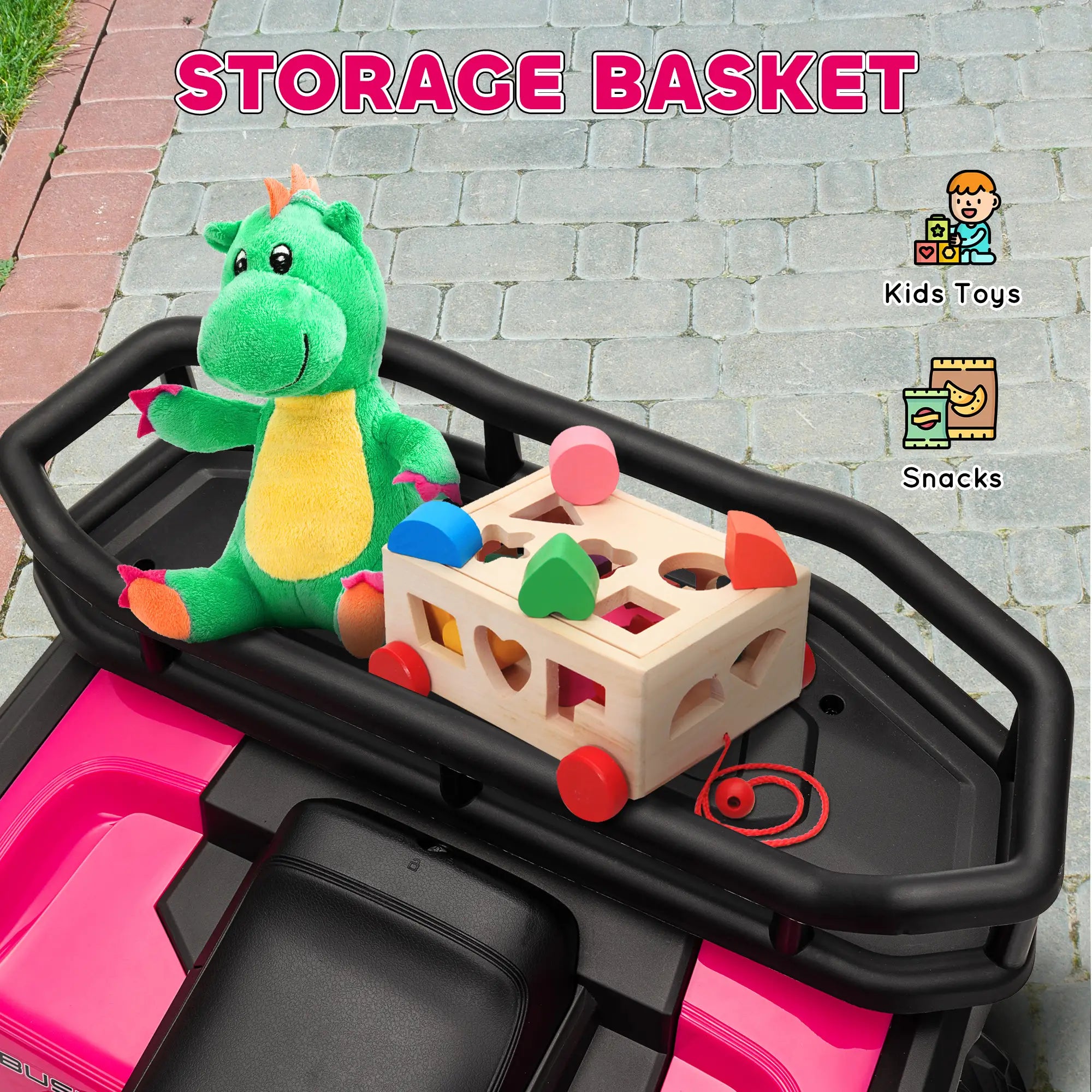 12V Kids Electric Ride on ATV, Battery Powered Quad Bike w/ Spring Suspension, Forward Backward, Storage Basket - Pink