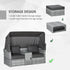 2-Seater Outdoor Rattan Daybed Sofa Footstool Coffee Table Set w/ Canopy, Cushion