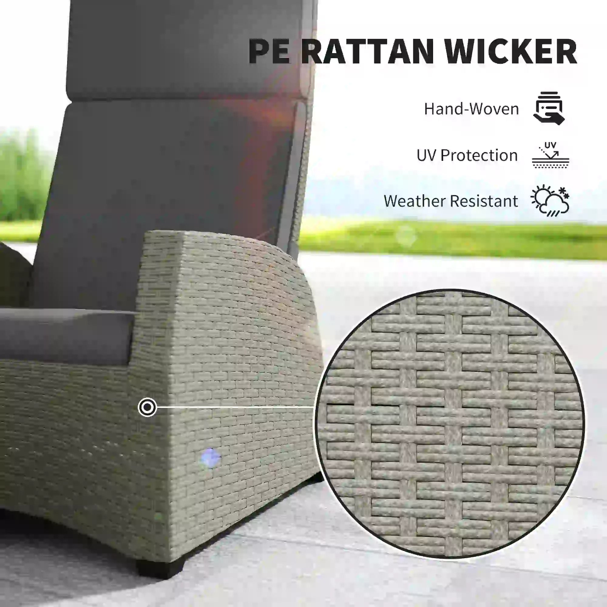5-Piece Rattan Garden Furniture Set with Cushions - Charcoal Grey
